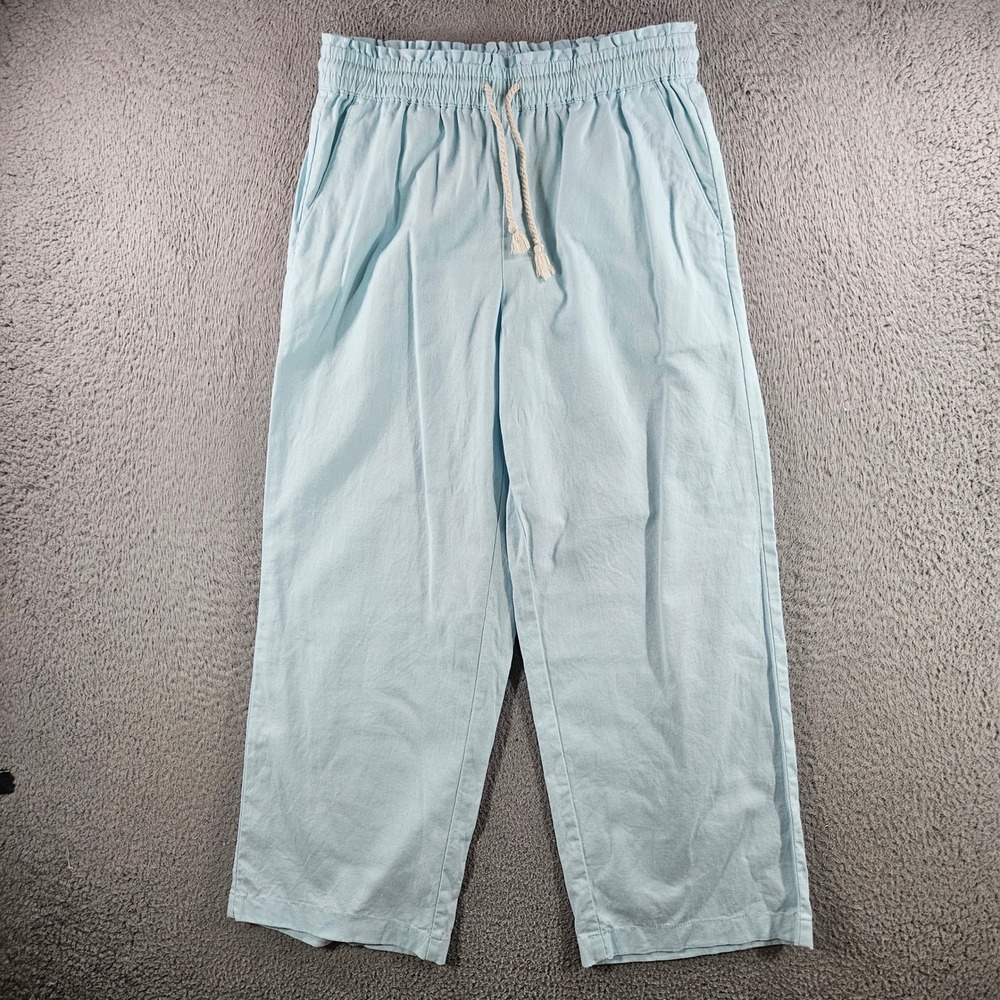 J.Crew Womens Small Light Blue Linen Cotton Blend Drawstring Wide Leg Pants